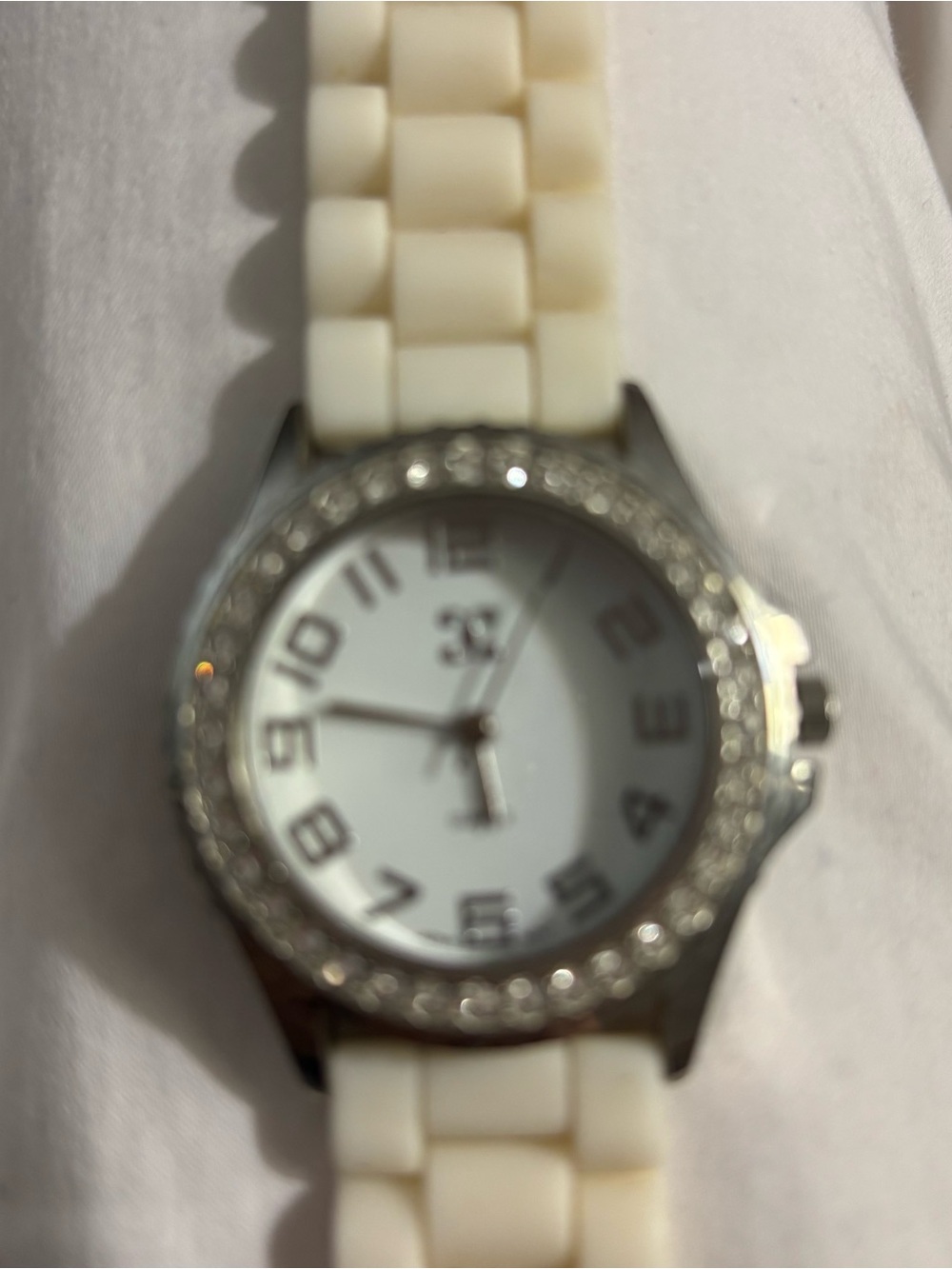 Charming Charlie White Silicone Strap Watch with Silver Crystal Bezel